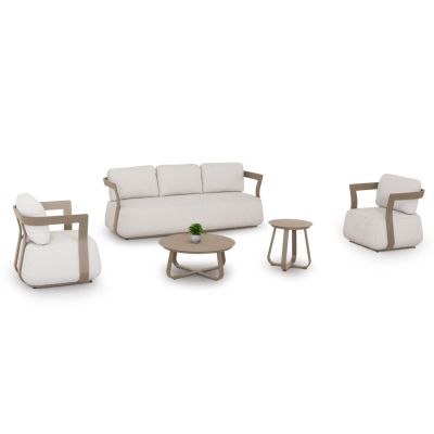 LOUNGE SET 5PCS PACIFIC HM6253.04 ALUMINUM IN CHAMPAGNE COLOR - CREAM WHITE FABRIC