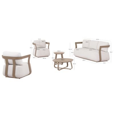 LOUNGE SET 5PCS PACIFIC HM6253.04 ALUMINUM IN CHAMPAGNE COLOR - CREAM WHITE FABRIC
