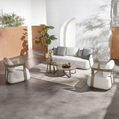 LOUNGE SET 5PCS PACIFIC HM6253.04 ALUMINUM IN CHAMPAGNE COLOR - CREAM WHITE FABRIC