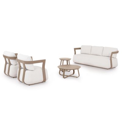 LOUNGE SET 5PCS PACIFIC HM6253.04 ALUMINUM IN CHAMPAGNE COLOR - CREAM WHITE FABRIC