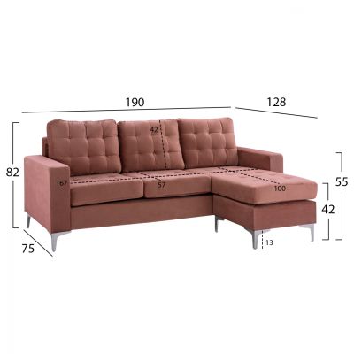 REVERSIBLE CORNER SOFA SANTINO HM3152.12 IN DUSTY PINK 190x75-128x82Υcm.