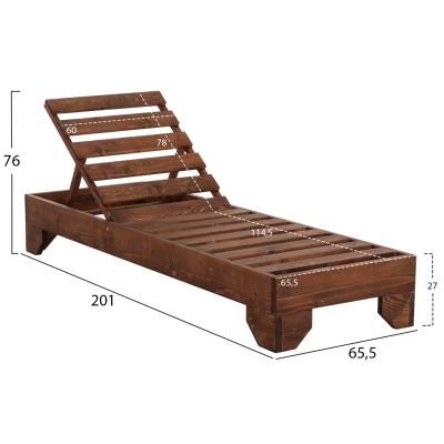 SUNBED HEAVY-DUTY NIKI HM6682 PINE WOOD IMPREGNATED IN WALNUT 65.5x201x27Hcm.