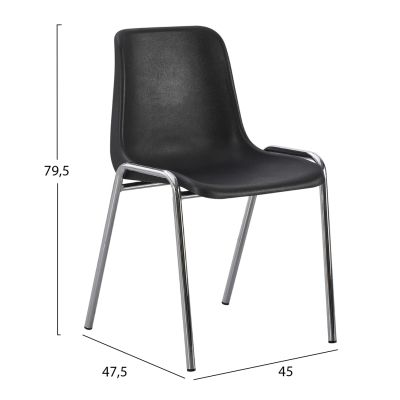 CHAIR LANGET HM18482.02 POLYPROPYLENE IN BLACK--METAL CHROMED LEGS 45x47.5x79.5Hcm