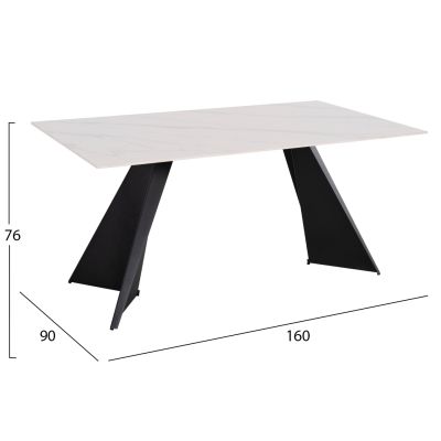 DINING TABLE POSE HM9851.01 BLACK METAL LEGS-WHITE CERAMIC TOP 160x90x76Hcm.