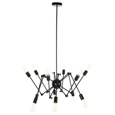 CEILING PENDANT 12-LIGHT HM4167 BLACK METAL ARTICULATED ARMS Φ92x120Hcm.