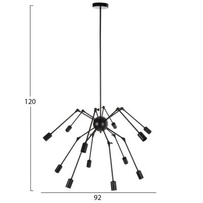 CEILING PENDANT 12-LIGHT HM4167 BLACK METAL ARTICULATED ARMS Φ92x120Hcm.