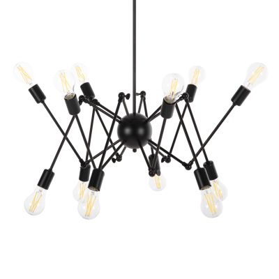 CEILING PENDANT 12-LIGHT HM4167 BLACK METAL ARTICULATED ARMS Φ92x120Hcm.