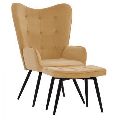 HM8918.09 armchair CRAWLEY, gold velvet, footstool, 70X57X103