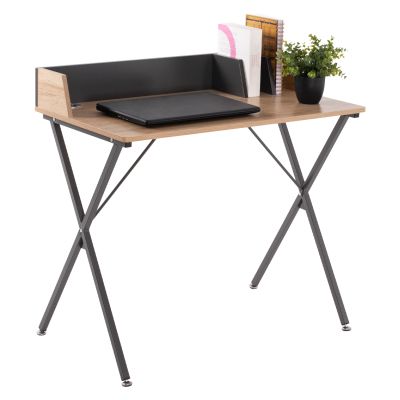 OFFICE DESK HM9320 METALLIC DARK GREY WITH MDF DESKTOP IN OAK COLOR 90Χ50Χ73.5-85.5Hcm.cm.