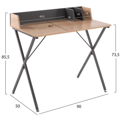 OFFICE DESK HM9320 METALLIC DARK GREY WITH MDF DESKTOP IN OAK COLOR 90Χ50Χ73.5-85.5Hcm.cm.