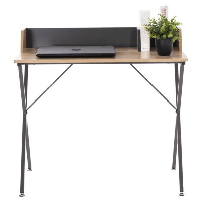 OFFICE DESK HM9320 METALLIC DARK GREY WITH MDF DESKTOP IN OAK COLOR 90Χ50Χ73.5-85.5Hcm.cm.