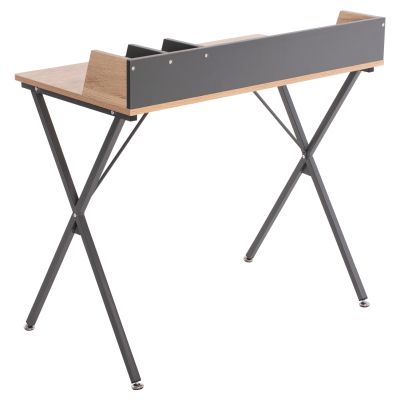 OFFICE DESK HM9320 METALLIC DARK GREY WITH MDF DESKTOP IN OAK COLOR 90Χ50Χ73.5-85.5Hcm.cm.