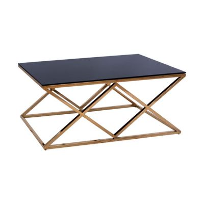 Coffee table HOLLAND HM8624.02 by black glass and gilded framework 120x60x45 cm