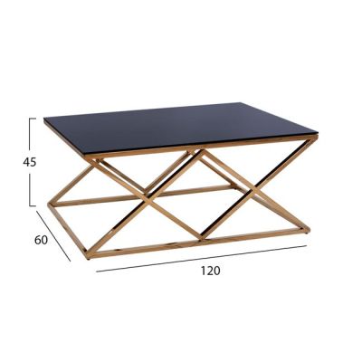 Coffee table HOLLAND HM8624.02 by black glass and gilded framework 120x60x45 cm