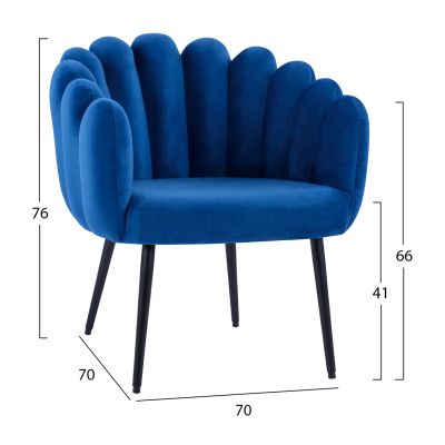 Armchair Vivien HM8631.08 Blue Velvet,black legs 70x70x76cm