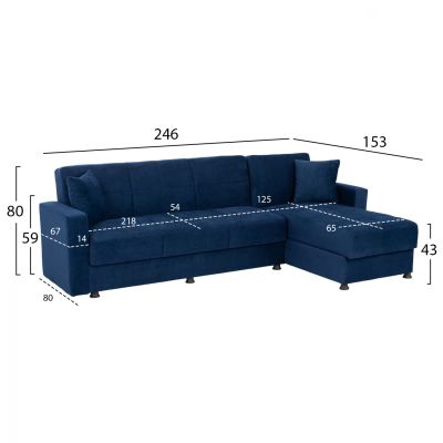 REVERSIBLE CORΝER SOFA BED DIMOS WITH 2 STORAGE SPACES HM3135.08 BLUE 246X153X80Ηcm.