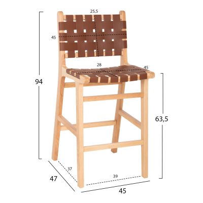 BAR STOOL FELIPE MEDIUM HEIGHT HM9329.01 TOON WOOD IN NATURAL COLOR-BROWN PU 45x47x94Hcm.