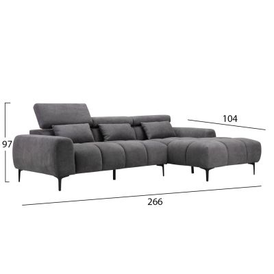 CORNER SOFA RIGHT DIVYA HM3267.02R SYNTHETIC SUEDE IN GREY 264x175x99Hcm.