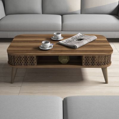 COFFEE TABLE MELAMINE HM9501.02 IN WALNUT COLOR 105x60x34.6Hcm.