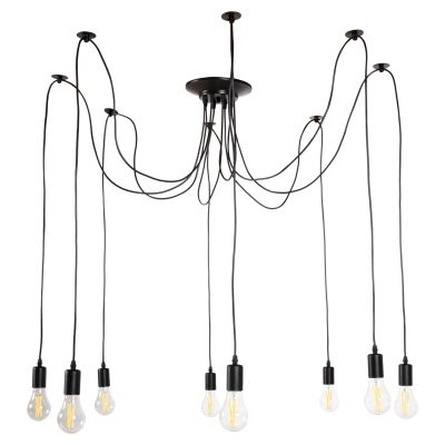 CEILING PENDANT 8-LIGHT HM4176 BLACK METAL-BLACK CABLES Φ100x180Hcm.