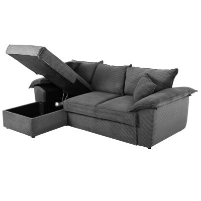 CORNER (LEFT) SOFA-BED WITH STORAGE SPACE ALDO HM3276.02L ANTHRACITE FABRIC 256x91-159x87Hcm.