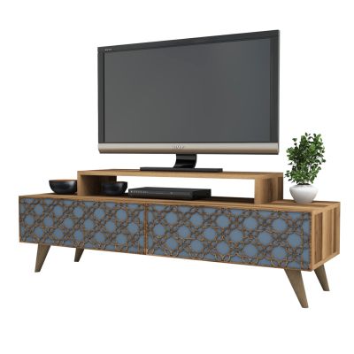 TV STAND MELAMINE HM9510.02 IN WALNUT-SKY BLUE COLOR 140x41.8x48.8Hcm.