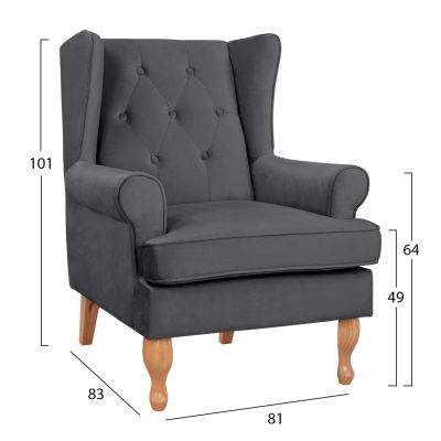 Armchair Grey Velvet Brandon 81x83x101 HM3073.11