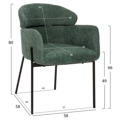 КРЕСЛО WOLF HM8583.03 ПЕТРОЛ ЗЕЛЕН МАТЕРИАЛ БУКЛЕ-ЧЕРНИ МЕТАЛНИ КРАКА 58x58x80Hcm.