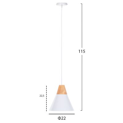 Осветително тяло за таван HM4149 БЯЛА МЕТАЛНА ШАПКА-ДЪРВО ДЕТАЙЛ Φ22x115Hcm.