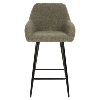 BAR STOOL MEDIUM HEIGHT STRIKE HM8592.03 PISTACHIO GREEN TEDDY FABRIC-BLACK METAL LEGS 50x50x94,5Hcm.