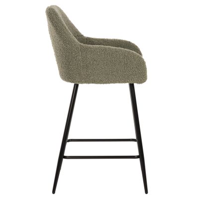 BAR STOOL MEDIUM HEIGHT STRIKE HM8592.03 PISTACHIO GREEN TEDDY FABRIC-BLACK METAL LEGS 50x50x94,5Hcm.