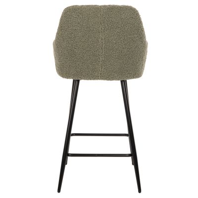 BAR STOOL MEDIUM HEIGHT STRIKE HM8592.03 PISTACHIO GREEN TEDDY FABRIC-BLACK METAL LEGS 50x50x94,5Hcm.