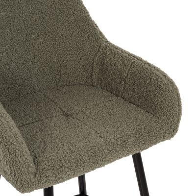 BAR STOOL MEDIUM HEIGHT STRIKE HM8592.03 PISTACHIO GREEN TEDDY FABRIC-BLACK METAL LEGS 50x50x94,5Hcm.