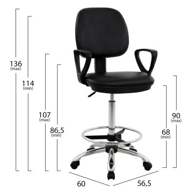 Офис стол HM1042.01 с табуретка черен 56,5x60x(114-136) см.