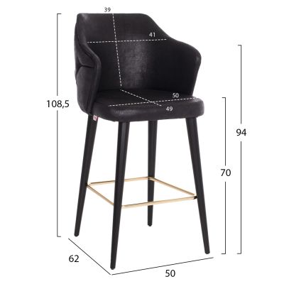 BAR STOOL PROFESSIONAL HM9281.14 NUBUCK-TYPE BLACK WOODEN 50x62x108,5Hcm.