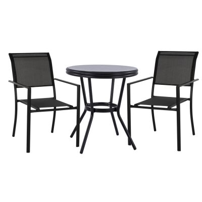 OUTDOOR DINING SET HM11843 3PCS ROUND ALUMINUM TABLE Φ70 & ALUMINUM ARMCHAIRS TEXTLINE BLACK