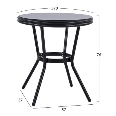 OUTDOOR DINING SET HM11843 3PCS ROUND ALUMINUM TABLE Φ70 & ALUMINUM ARMCHAIRS TEXTLINE BLACK