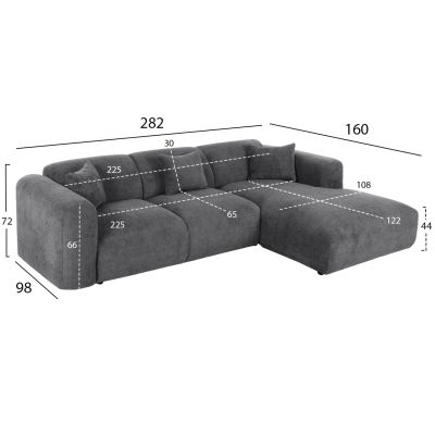 CORNER SOFA BRICKEN HM3275.04R ANTHRACITE FABRIC 110-282x98-160x72Hcm.