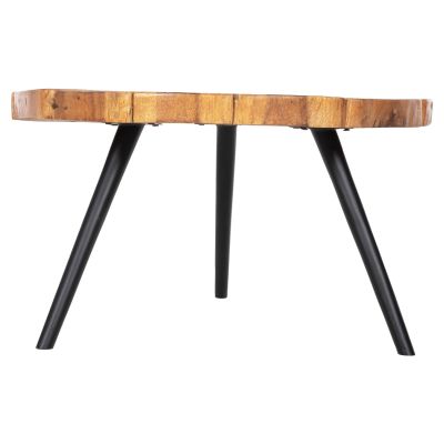 COFFEE TABLE RIBBEN HM9553 SOLID SUAR WOOD IN NATURAL-BLACK METAL LEGS Φ80x45Hcm.