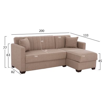 HM3244.04 corner sofa-bed, reversible, 200x133x77cm, beige