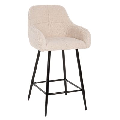 BAR STOOL MEDIUM HEIGHT STRIKE HM8592.02 WHITE TEDDY FABRIC-BLACK METAL LEGS 50x50x94,5Hcm.