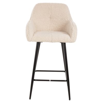 BAR STOOL MEDIUM HEIGHT STRIKE HM8592.02 WHITE TEDDY FABRIC-BLACK METAL LEGS 50x50x94,5Hcm.