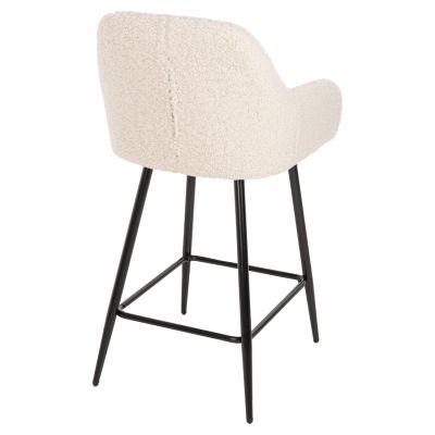 BAR STOOL MEDIUM HEIGHT STRIKE HM8592.02 WHITE TEDDY FABRIC-BLACK METAL LEGS 50x50x94,5Hcm.