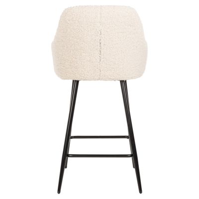 BAR STOOL MEDIUM HEIGHT STRIKE HM8592.02 WHITE TEDDY FABRIC-BLACK METAL LEGS 50x50x94,5Hcm.