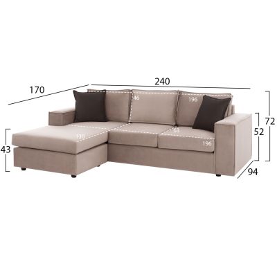 CORNER SOFA MONACO HM3257.13 INTERCHANGEABLE-BEIGE AND DARK GRAY WATER REPELLENT FABRIC 240x170x86Hcm.