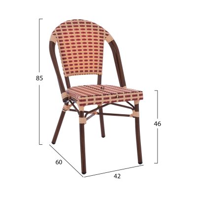 HM5817.01 BAMBOO-STYLE ALUMINUM CHAIR, BEIGE-RED, WICKER-RATTAN, WITHOUT ARMS