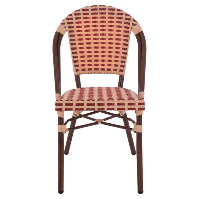 HM5817.01 BAMBOO-STYLE ALUMINUM CHAIR, BEIGE-RED, WICKER-RATTAN, WITHOUT ARMS