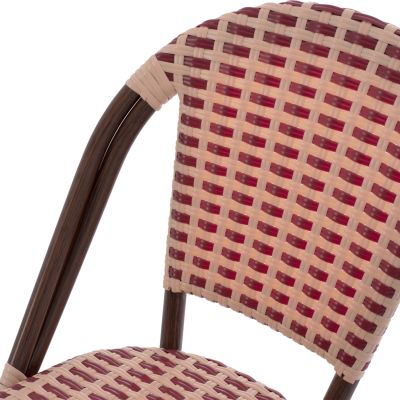 HM5817.01 BAMBOO-STYLE ALUMINUM CHAIR, BEIGE-RED, WICKER-RATTAN, WITHOUT ARMS