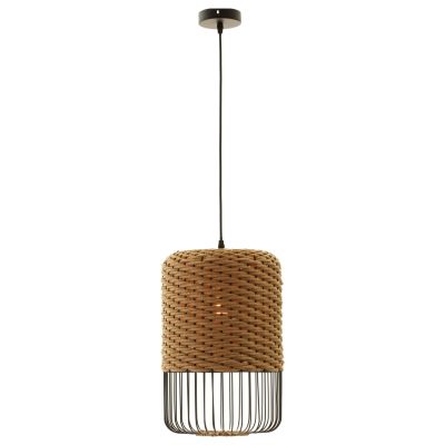 CEILING PENDANT LAMP HM4340 SAND BEIGE PAPER ROPE-BLACK METAL FRAME Φ26x40-120Hcm.