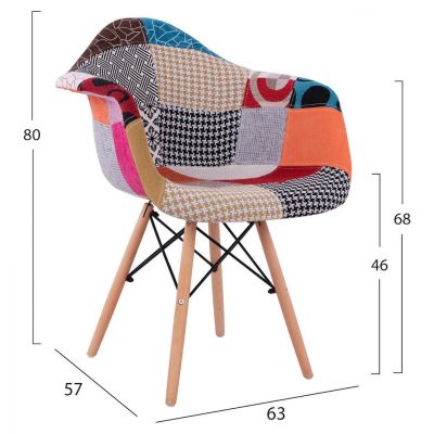 Armchair with wooden legs and Seat Patchwork Mirto HM005.25 63x57x80 cm